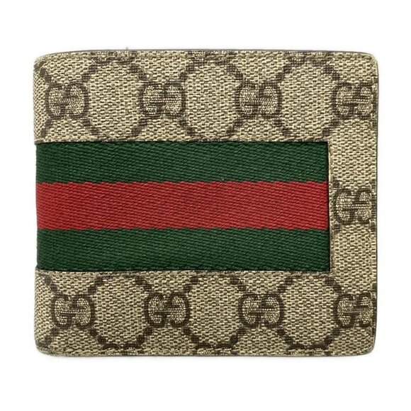 Auth GUCCI GG 408826 Beige Green Red PVC Cotton - Bifold Wallet - Picture 2 of 14